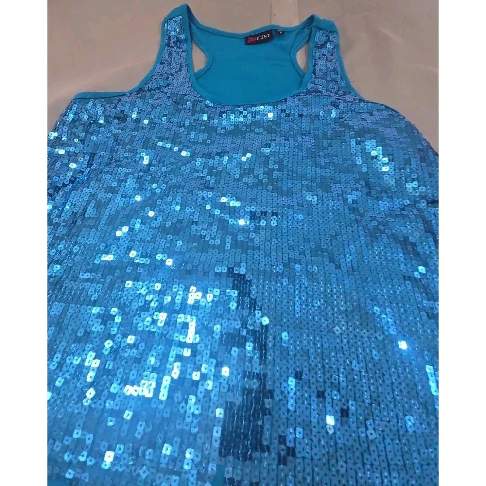 Ultra Flirt Tank Top Womens XL Blue Sequined Racerback Party Clubwear Festival